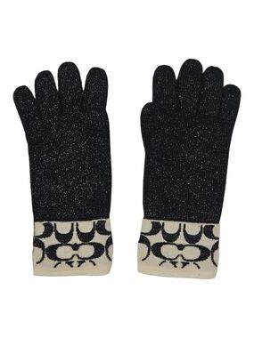 Coach Signature Knit Tech Gloves Black Metallic Lurex Logo Cuff Small